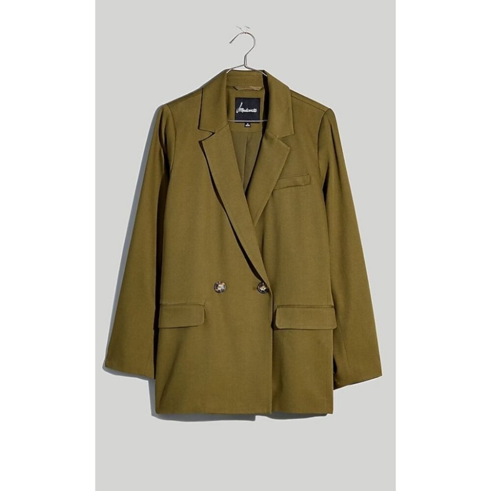 Madewell $178 Drapeweave Caldwell Double-Breasted Blazer Kale Green Size S NH328